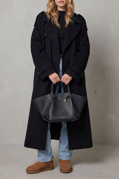 Tamsin | Trench Coat Black Wool Oversized Double-Breasted for Women