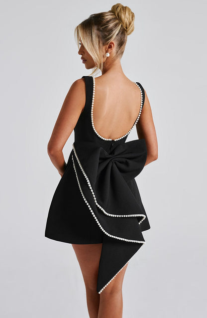 Rosalind | Mini Party Dress Pink Structured Pearl Trim A-Line for Women