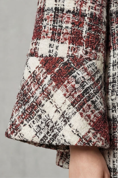 Elspeth | Cape Coat Red Cream Plaid Boucle Double-Breasted for Women