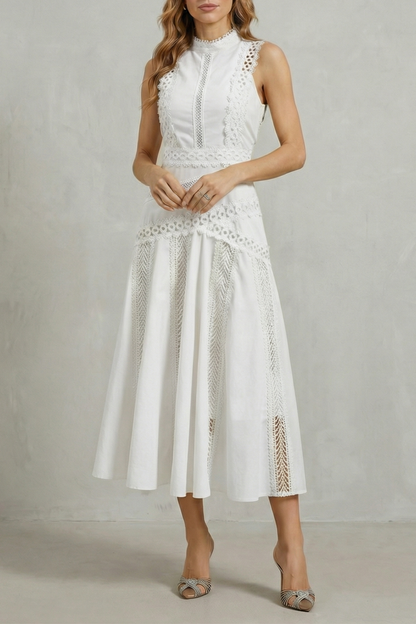Arabelle | Midi Dress Yellow Cotton Lace Panel Sleeveless for Women