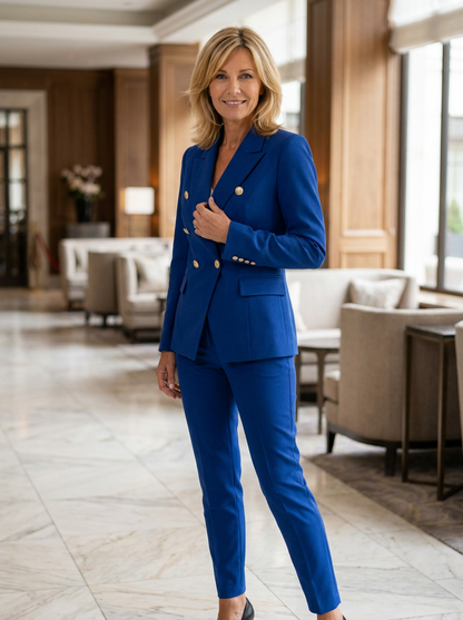 Cecily | Outfit Set Royal Blue Woven Double-Breasted Tailored for Women