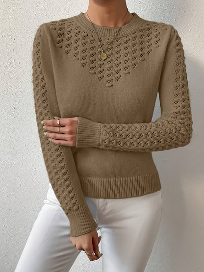 Gaynor | Pointelle-Knit Round Neck Sweater Blue Openwork for Women