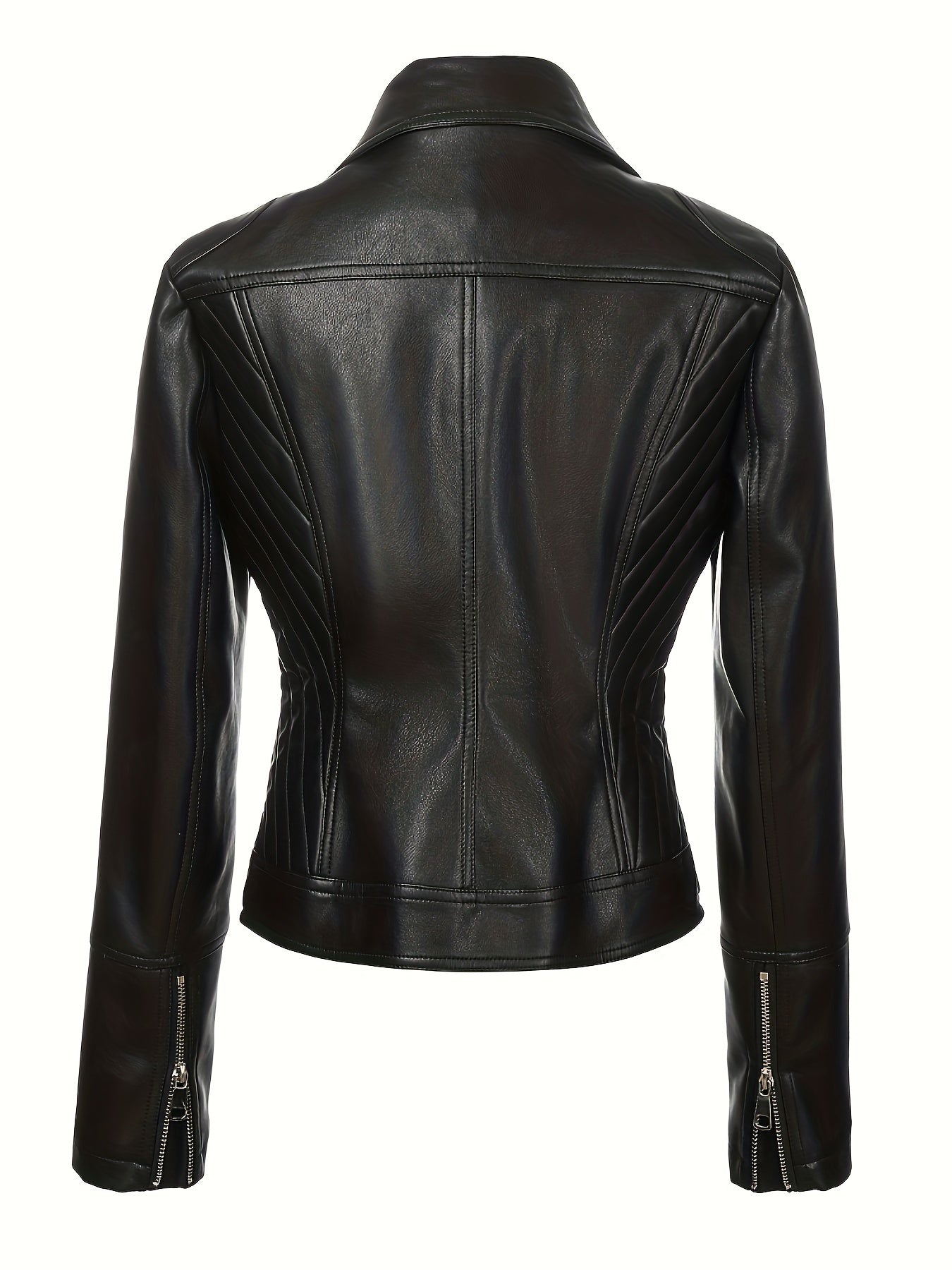 Briony | Biker Jacket Black Faux Leather Asymmetric Zip for Women