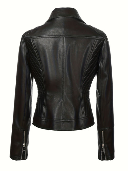 Briony | Biker Jacket Black Faux Leather Asymmetric Zip for Women