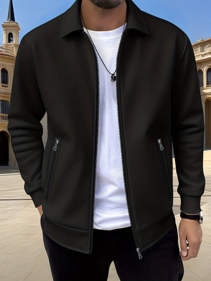 Lachlan | Zip-Up Jacket White Waffle Knit Collared for Men