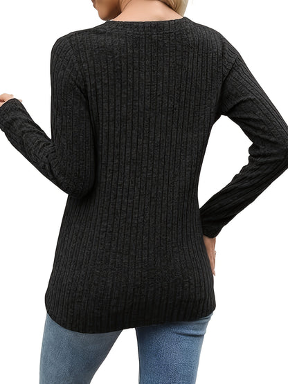 Verona | Top Green Ribbed Button-Neck for Women