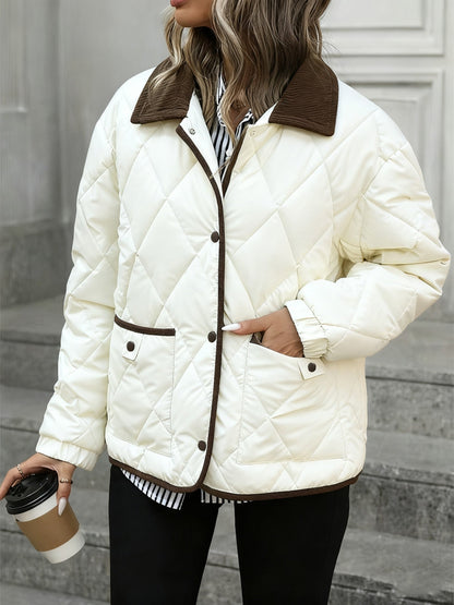 Enid | Quilted Jacket Brown Diamond Padded Corduroy Collar for Women