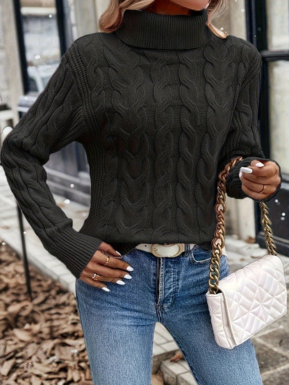 Olwen | Sweater Red Cable-Knit Turtleneck for Women