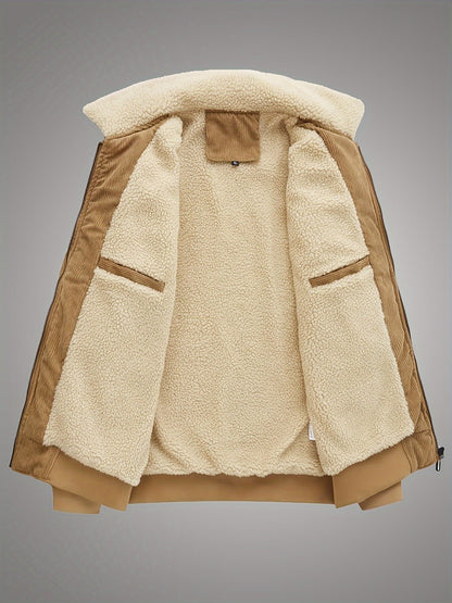 Jemima | Corduroy Jacket Black Sherpa-Lined Zip-Up for Women