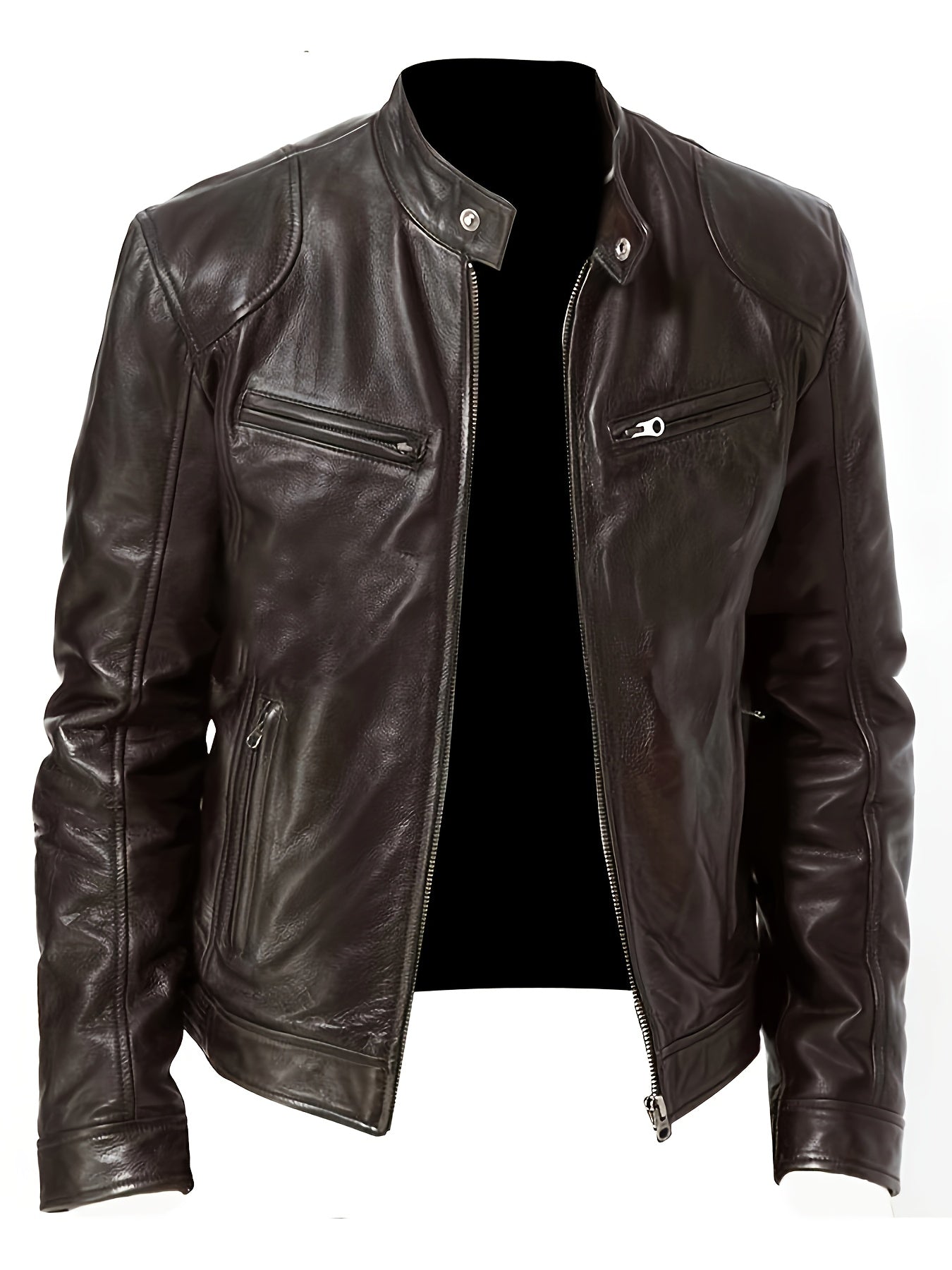 Eilidh | Moto Jacket Black Faux Leather Stand Collar for Women