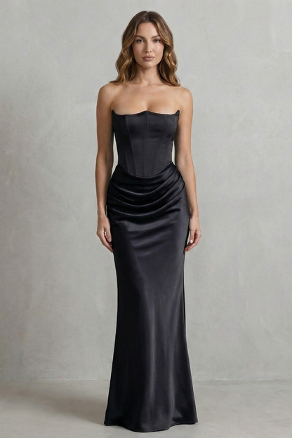 Cicely | Maxi Dress Pink Satin Strapless Corset Draped for Women
