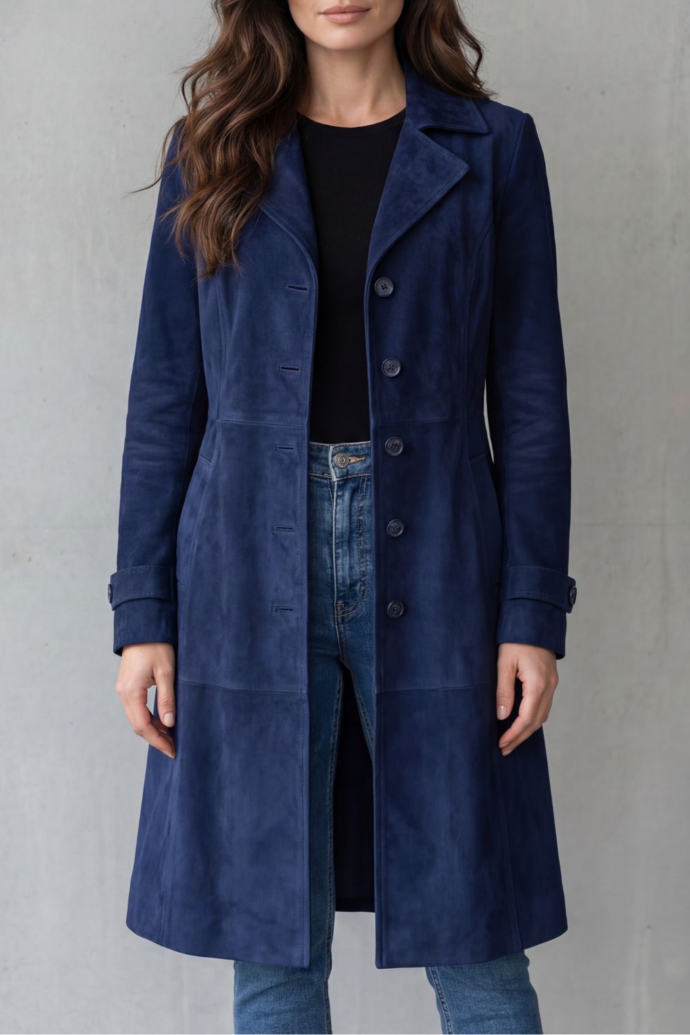 Harriet | Longline Coat Tan Faux Suede Button-Front for Women
