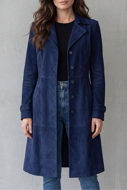 Harriet | Longline Coat Tan Faux Suede Button-Front for Women