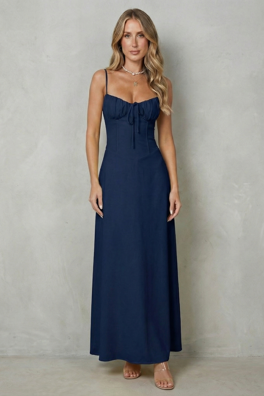Fern | Maxi Dress Pastel Yellow Corset Ruched Bust Spaghetti Strap for Women