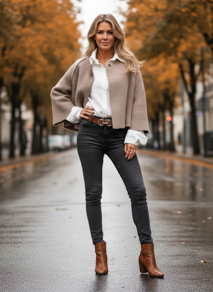 Fleur | Cropped Bolero Jacket Grey Wool-Blend Open Front for Women