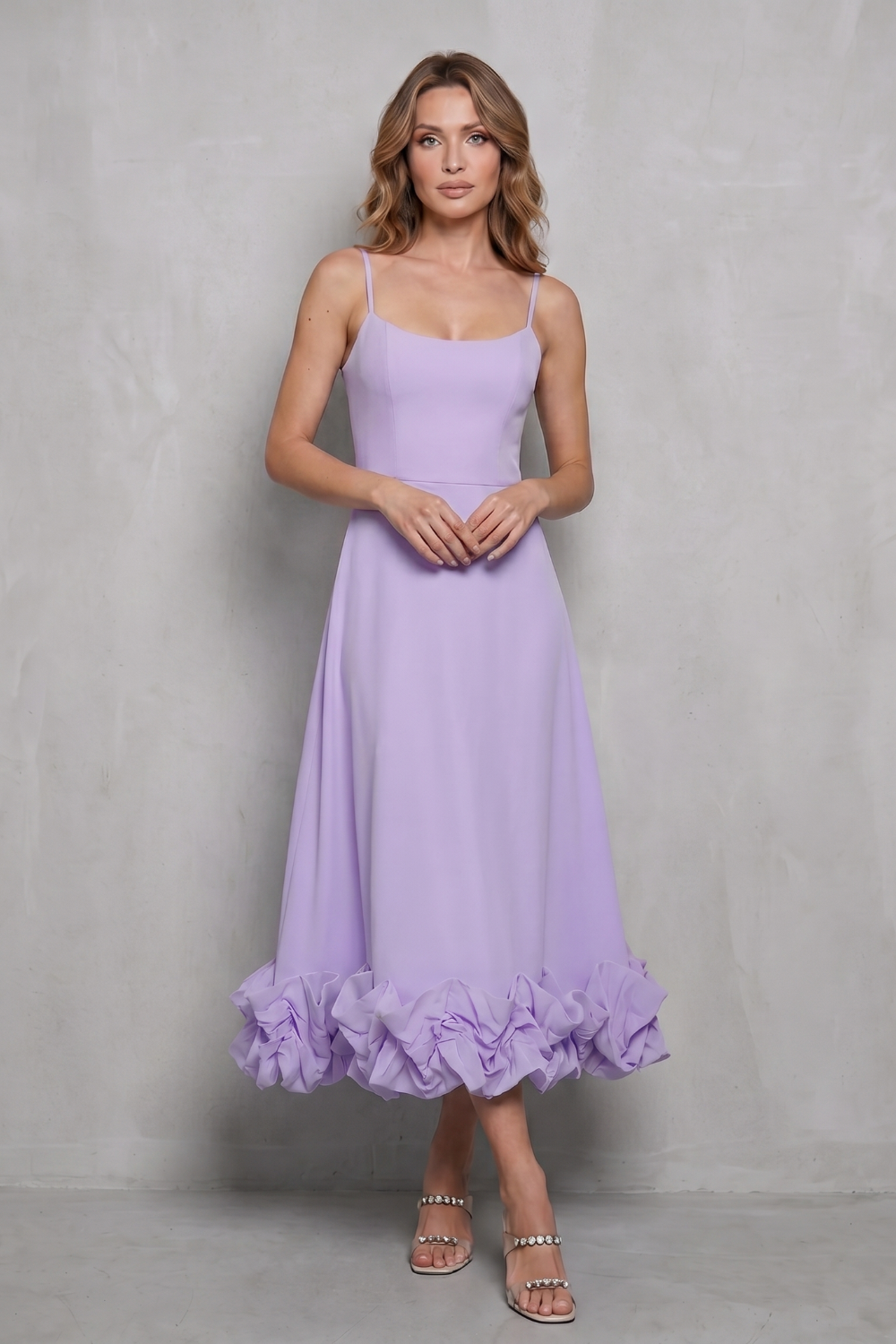 Phoebe | Midi Dress Baby Blue Ruffle Hem Spaghetti Strap for Women