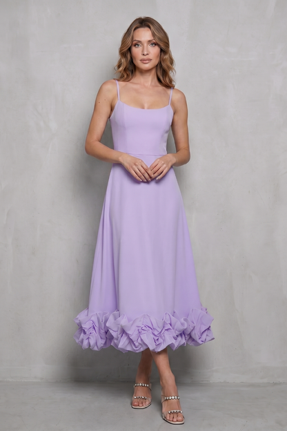 Phoebe | Midi Dress Baby Blue Ruffle Hem Spaghetti Strap for Women