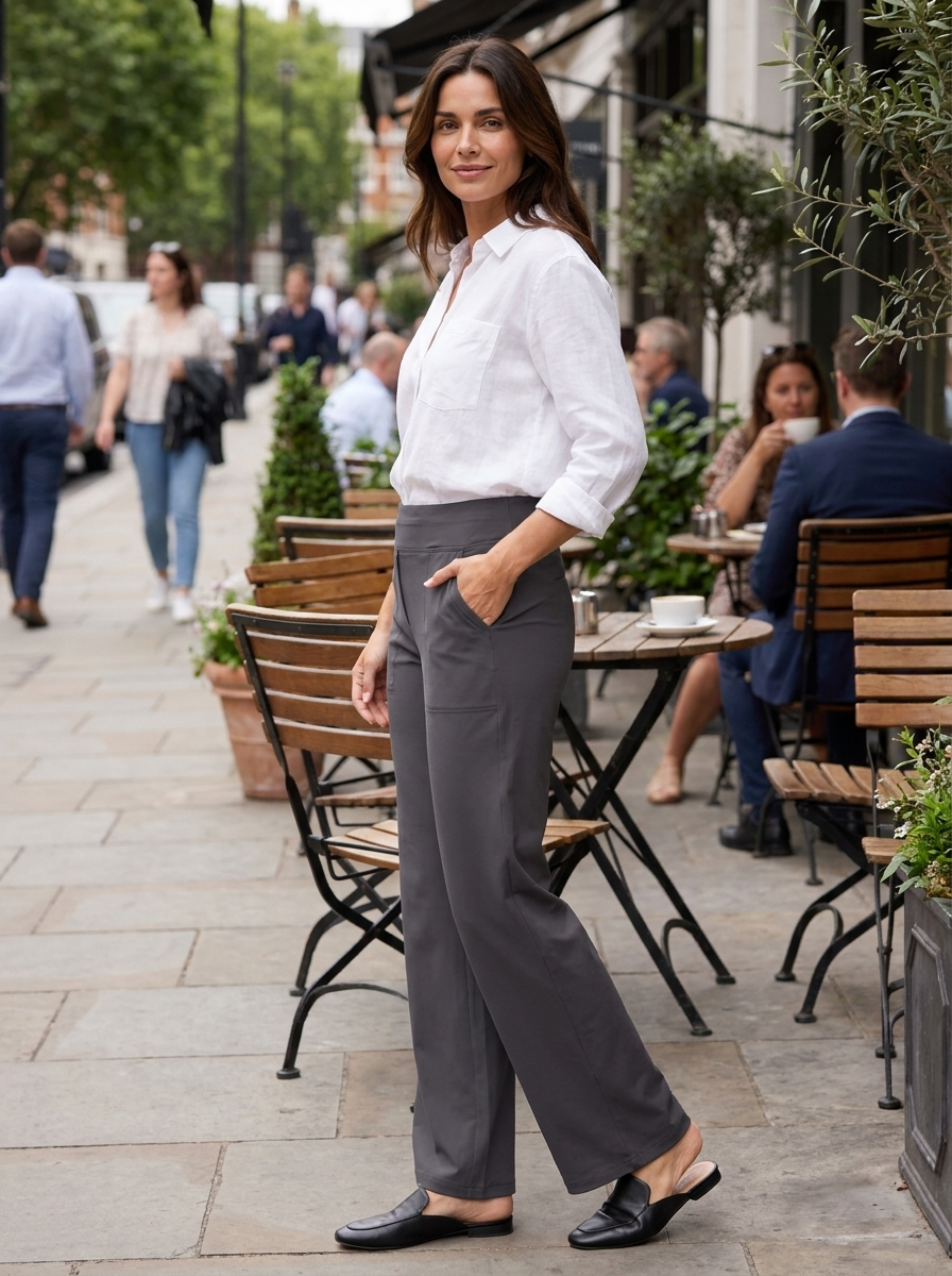 Mercy | Wide-Leg Trousers Blush Pink Stretch Nylon High-Waisted for Women