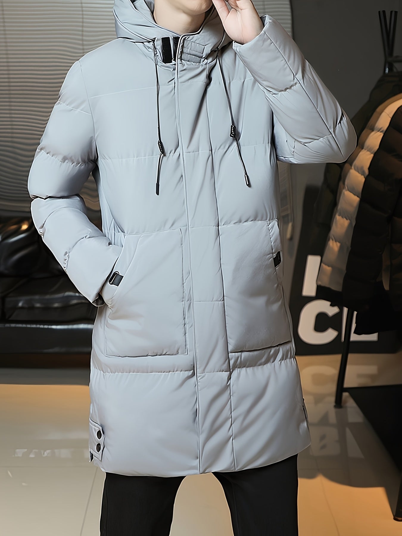 Wilhelmina | Longline Puffer Coat Black Hooded Quilted for Women