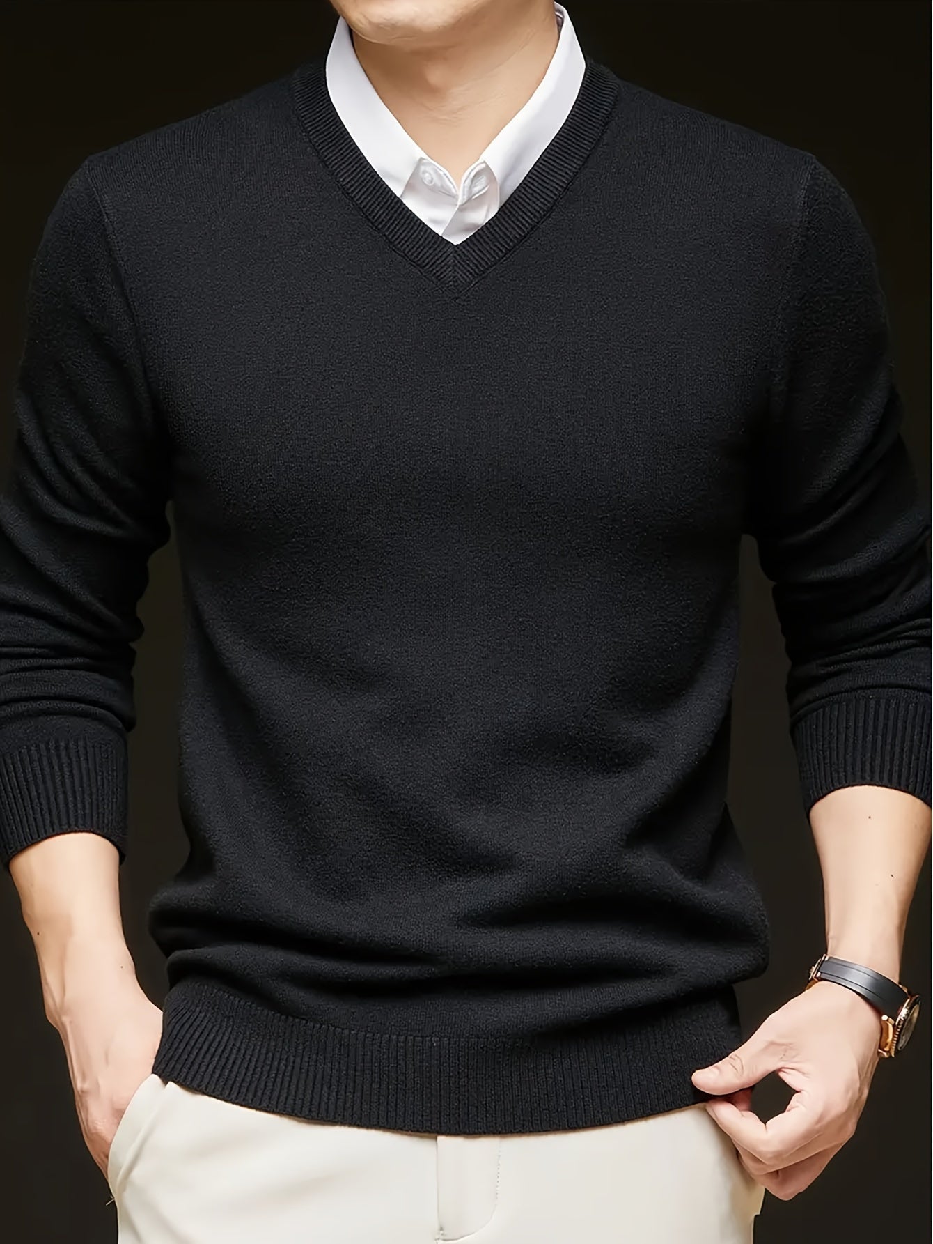 Callum | V-Neck Sweater Grey Knit Long Sleeve for Men