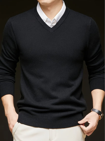 Callum | V-Neck Sweater Grey Knit Long Sleeve for Men