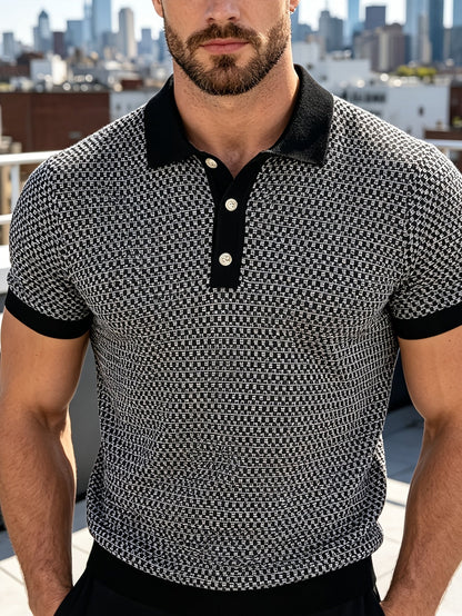 Gilbert | Knit Polo Shirt Beige Cotton Textured Short Sleeve for Men