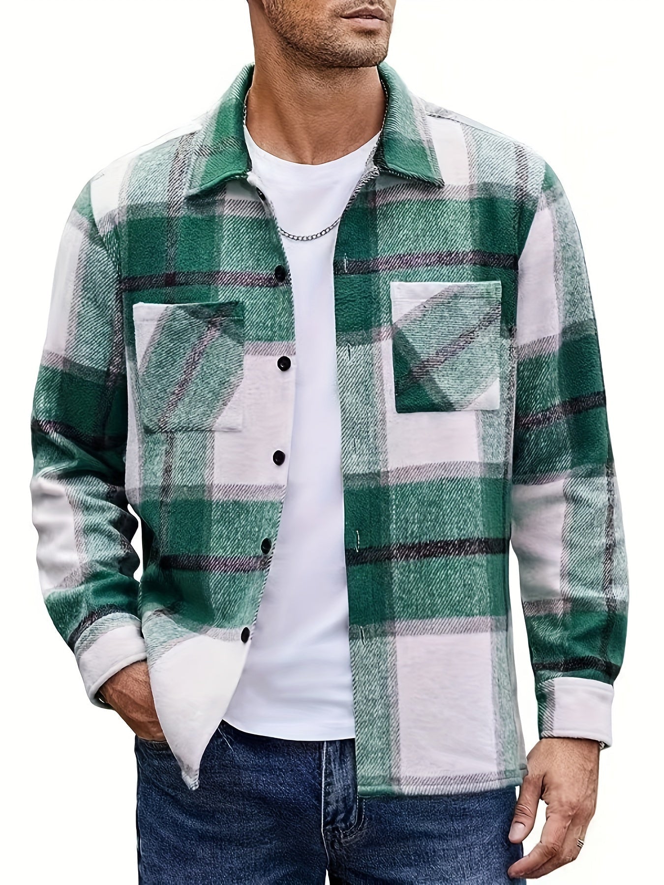 Ivor | Shirt Jacket Khaki Plaid Brushed Flannel for Men