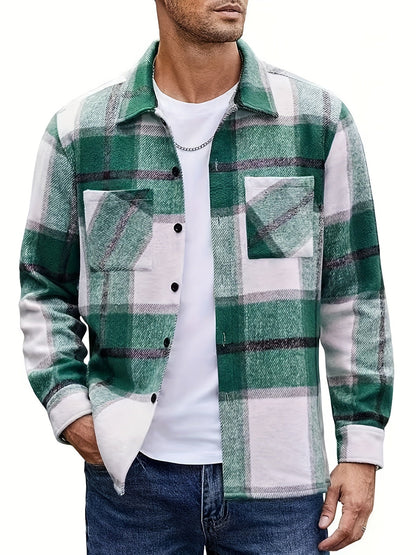 Ivor | Shirt Jacket Khaki Plaid Brushed Flannel for Men
