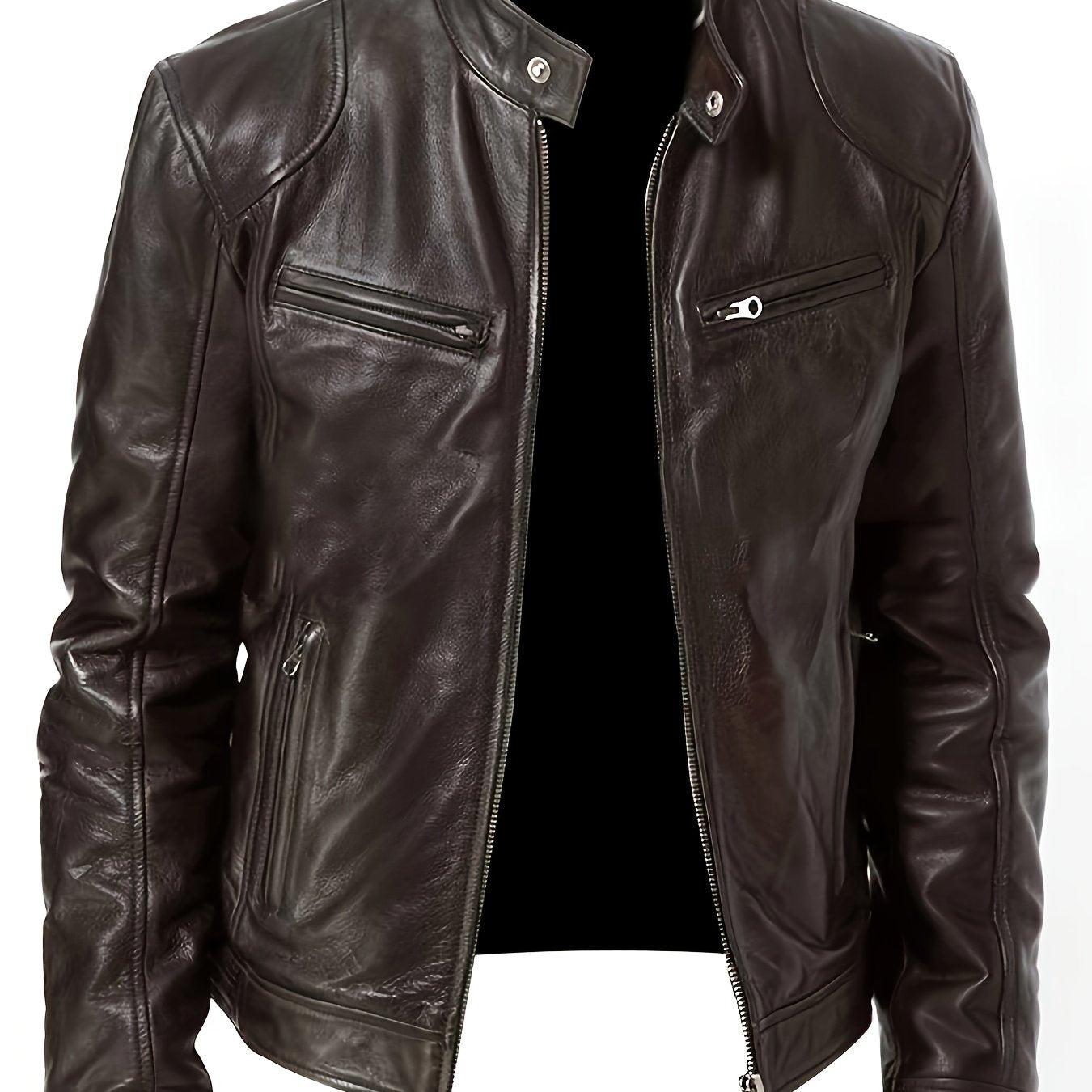 Eilidh | Moto Jacket Black Faux Leather Stand Collar for Women