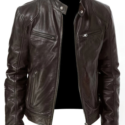 Eilidh | Moto Jacket Black Faux Leather Stand Collar for Women