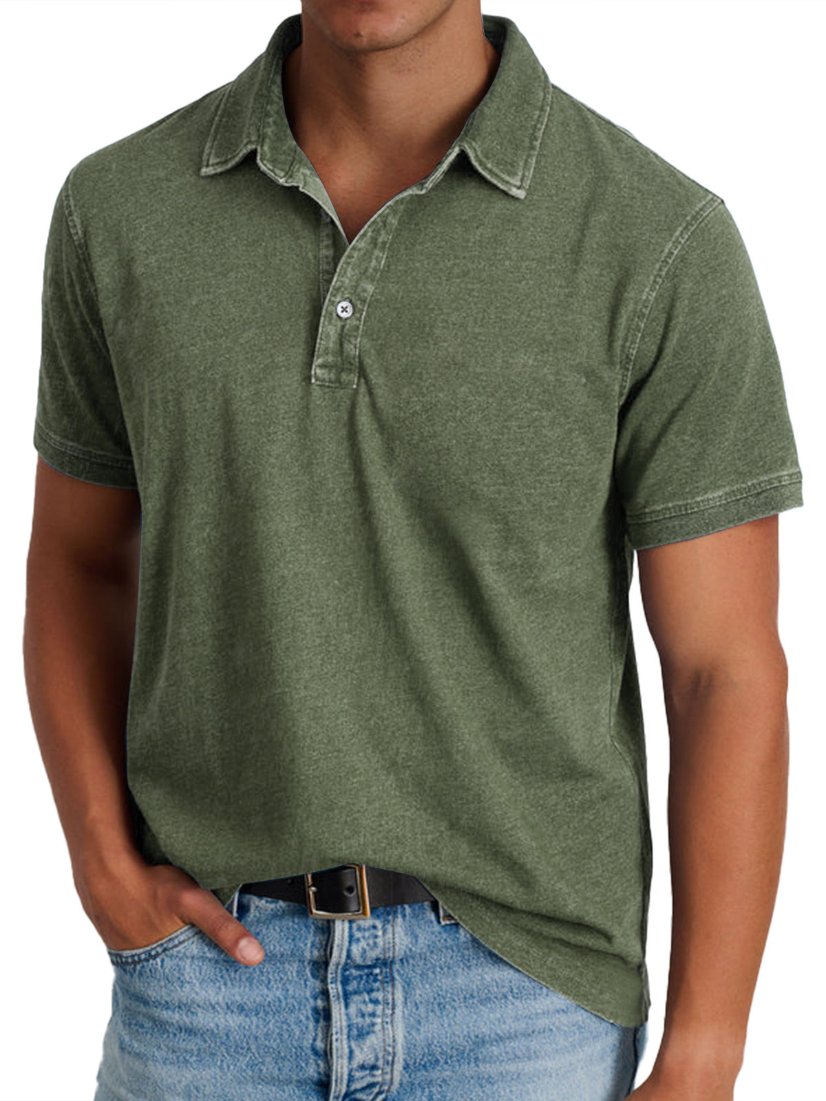 Alfred | Polo Shirt Washed Olive Polyester Relaxed Fit for Men