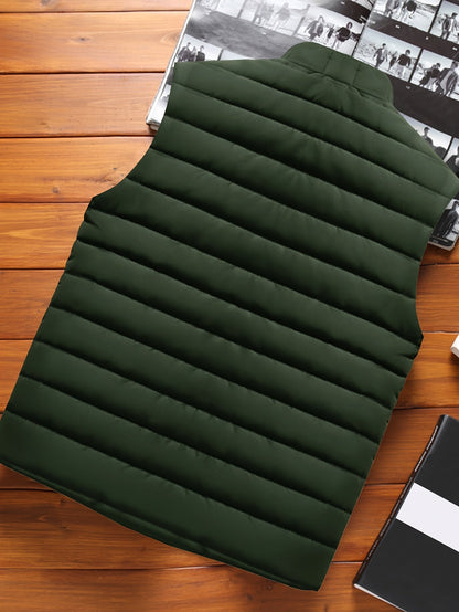 Juniper | Quilted Gilet Olive Green Stand Collar Lightweight for Women