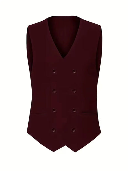 Nathaniel | Suit Black Slim Fit Three-Piece Double-Breasted Waistcoat for Men