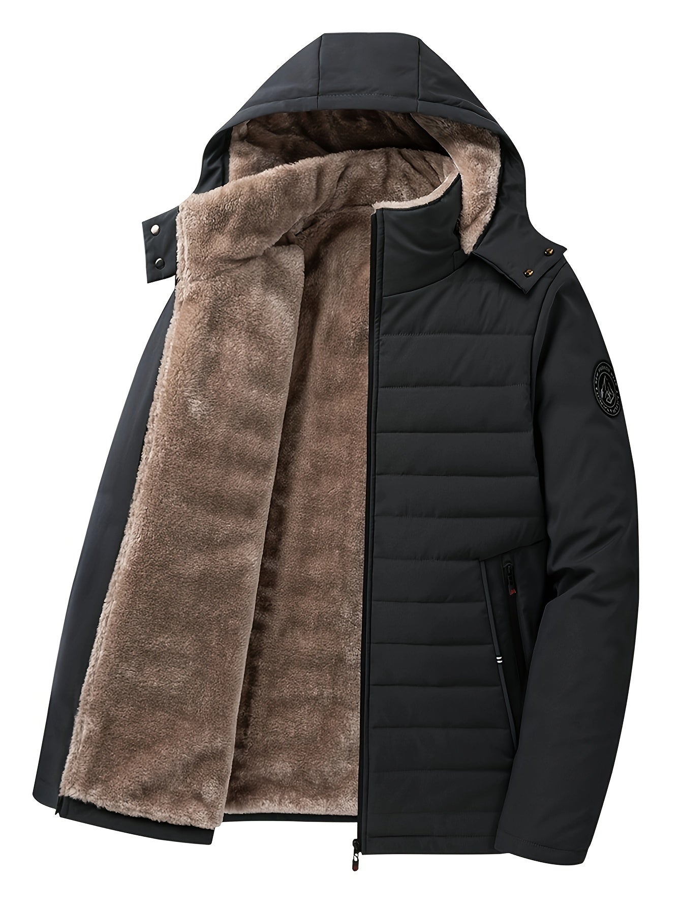 Sybil | Hooded Coat Black Fleece-Lined Insulated for Women