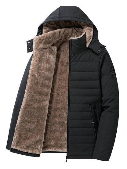 Sybil | Hooded Coat Black Fleece-Lined Insulated for Women