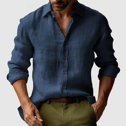 George | Linen Shirt Amber Yellow Long Sleeve Button Front for Men