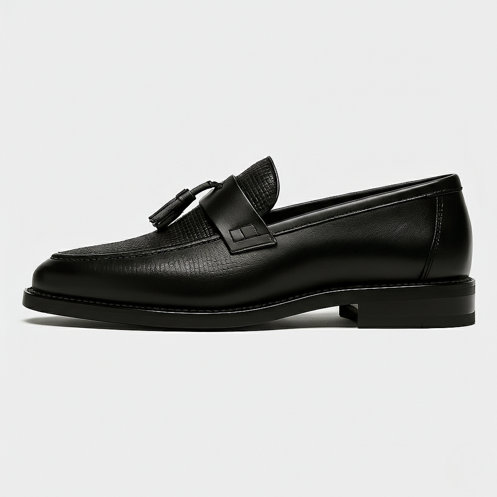 Rupert | Loafers Black Faux Leather Woven Tassel Slip-On for Men