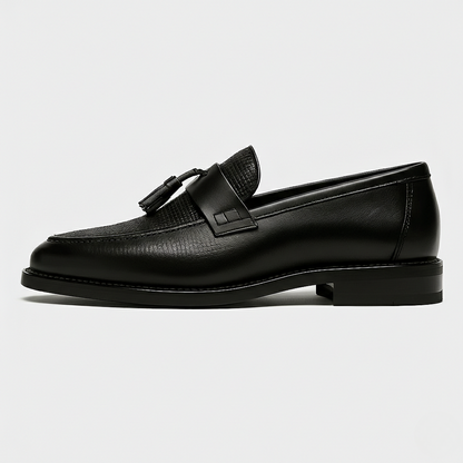 Rupert | Loafers Black Faux Leather Woven Tassel Slip-On for Men