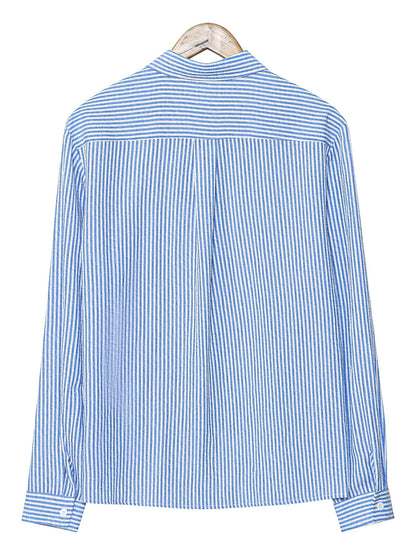 Hugh | Striped Shirt Cream Textured Woven Long Sleeve for Men
