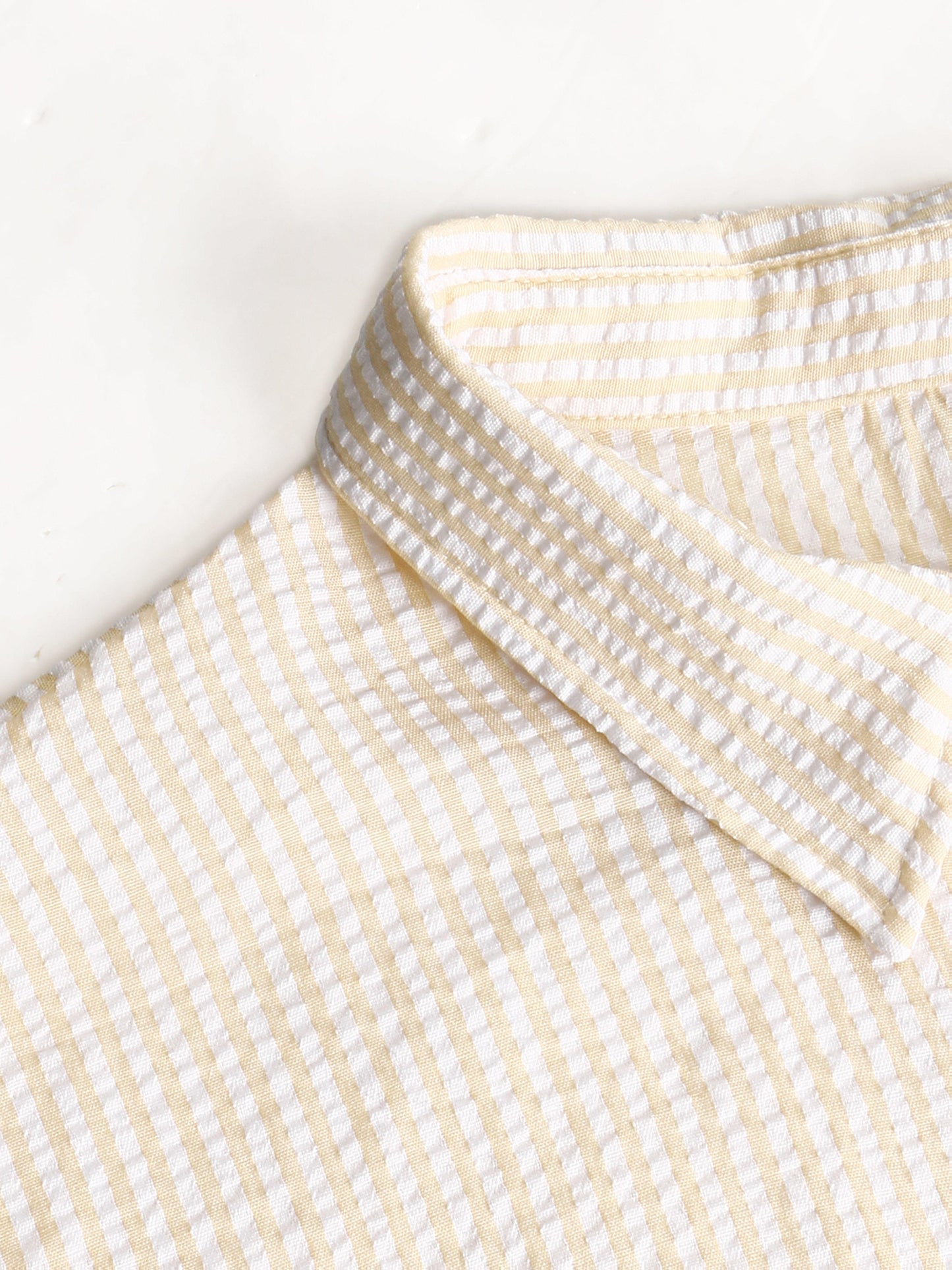 Hugh | Striped Shirt Cream Textured Woven Long Sleeve for Men