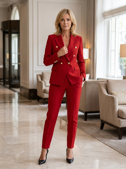 Cecily | Outfit Set Royal Blue Woven Double-Breasted Tailored for Women