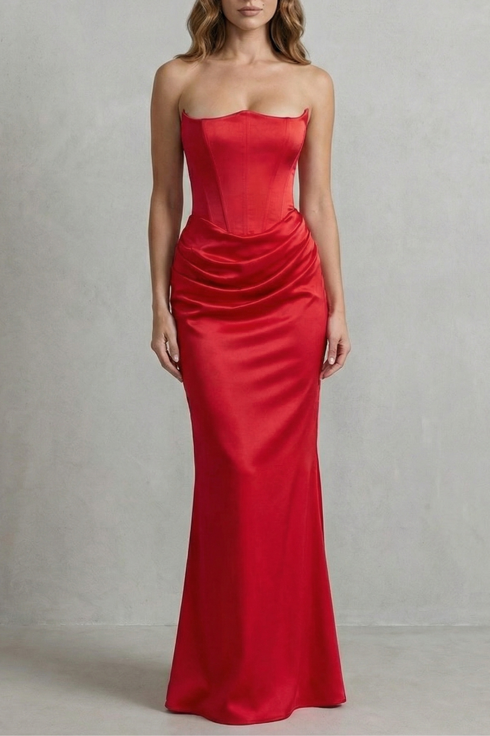 Cicely | Maxi Dress Pink Satin Strapless Corset Draped for Women