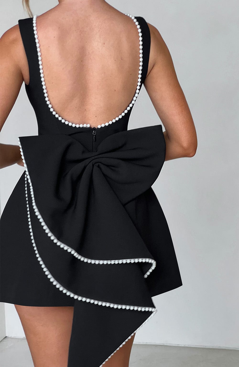 Rosalind | Mini Party Dress Pink Structured Pearl Trim A-Line for Women