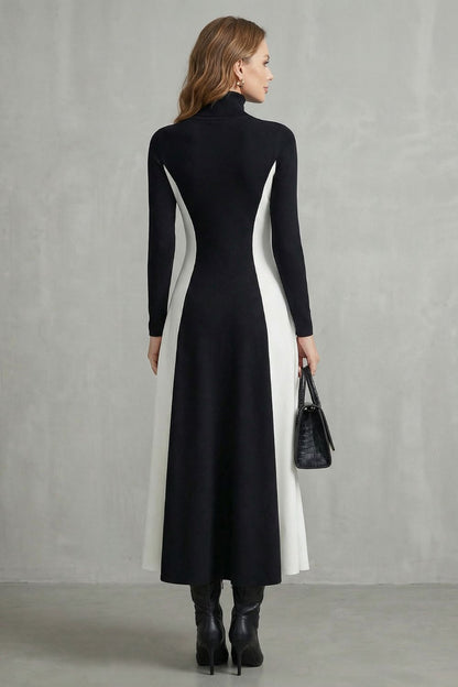 Phoebe | Maxi Dress Burgundy Ivory Colour Block Turtleneck Long Sleeve for Women