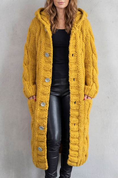 Phoebe | Maxi Hooded Cardigan Coat Blue Chunky Cable Knit Oversized for Women