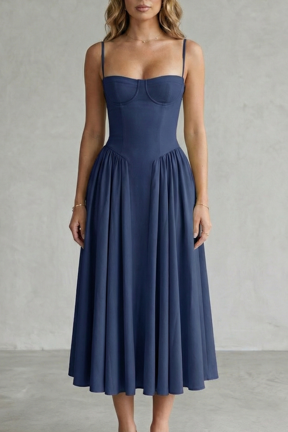 Demelza | Midi Dress Sage Green Structured Corset Pleated for Women