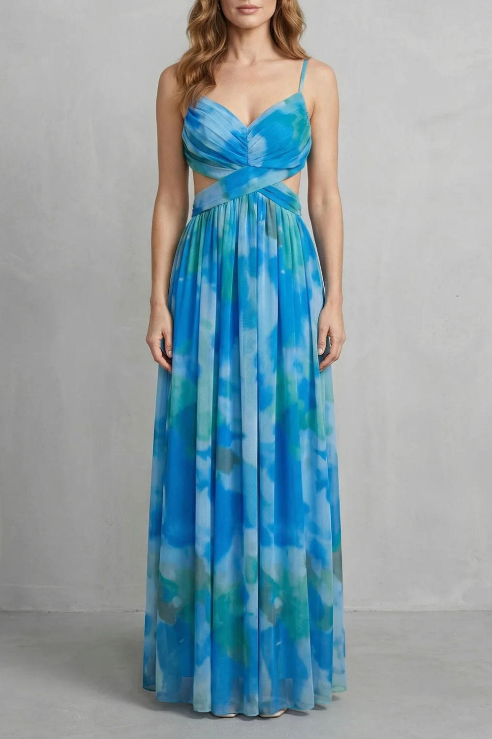 Florrie | Maxi Dress Multicolour Watercolour Tulle V-Neck for Women