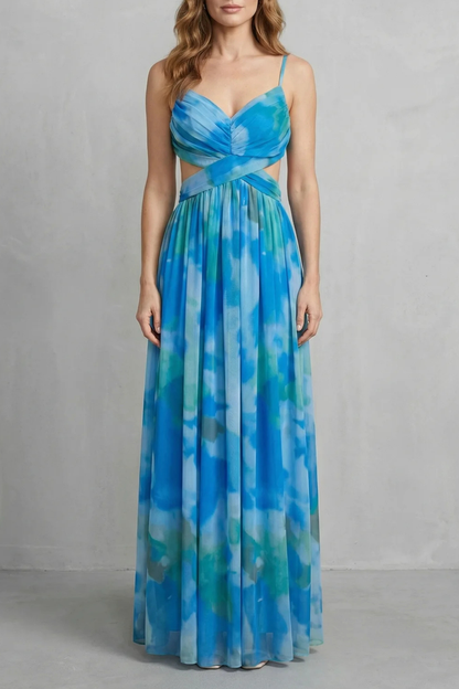 Florrie | Maxi Dress Multicolour Watercolour Tulle V-Neck for Women