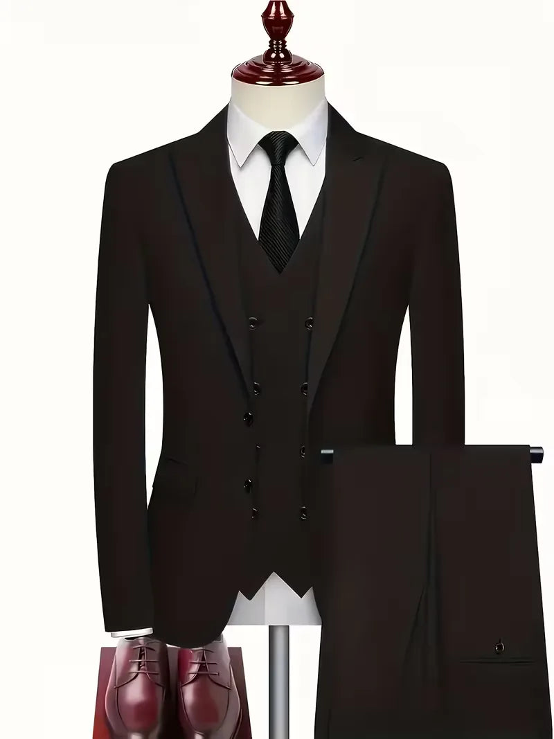 Nathaniel | Suit Black Slim Fit Three-Piece Double-Breasted Waistcoat for Men
