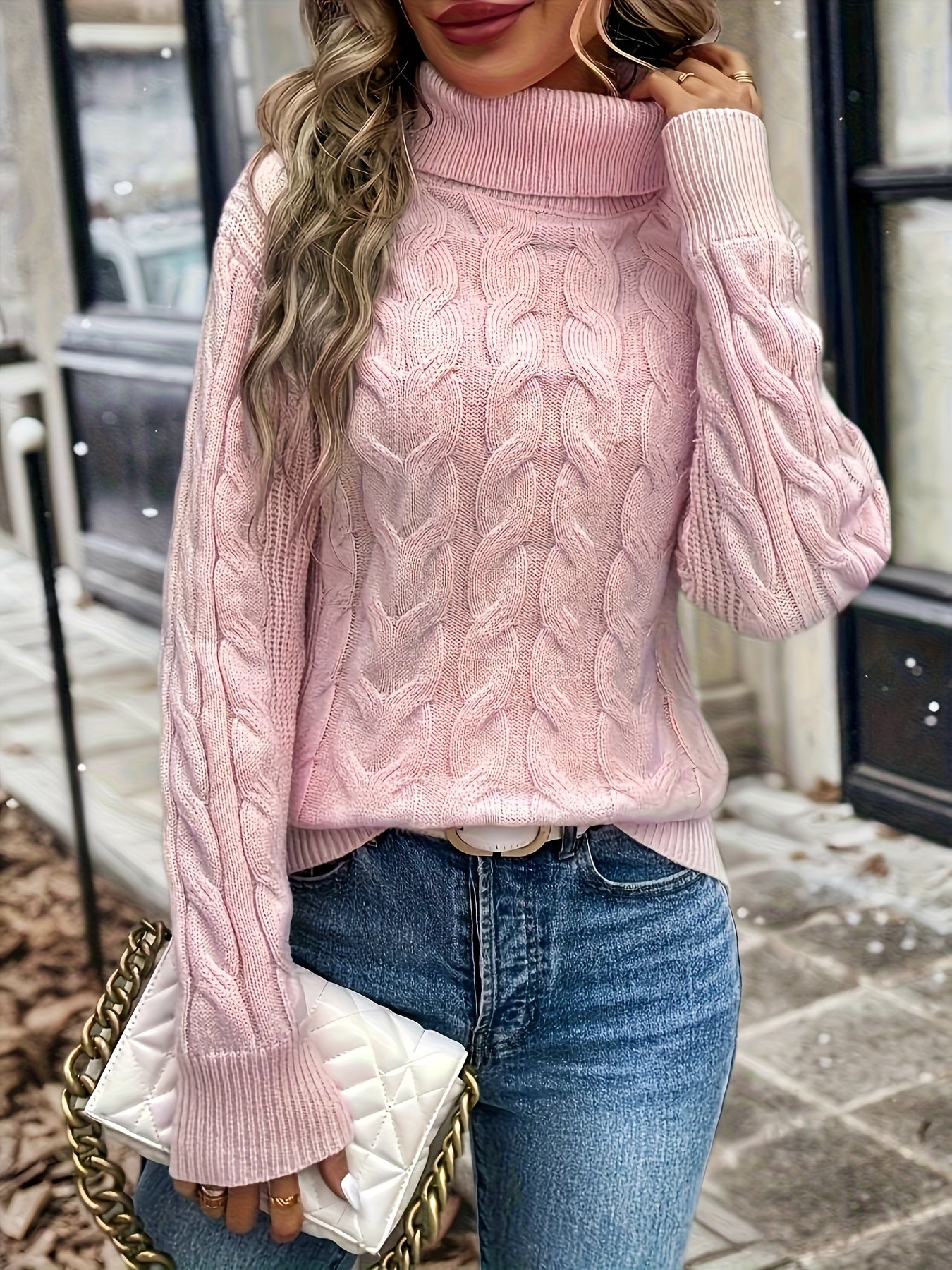 Olwen | Sweater Red Cable-Knit Turtleneck for Women
